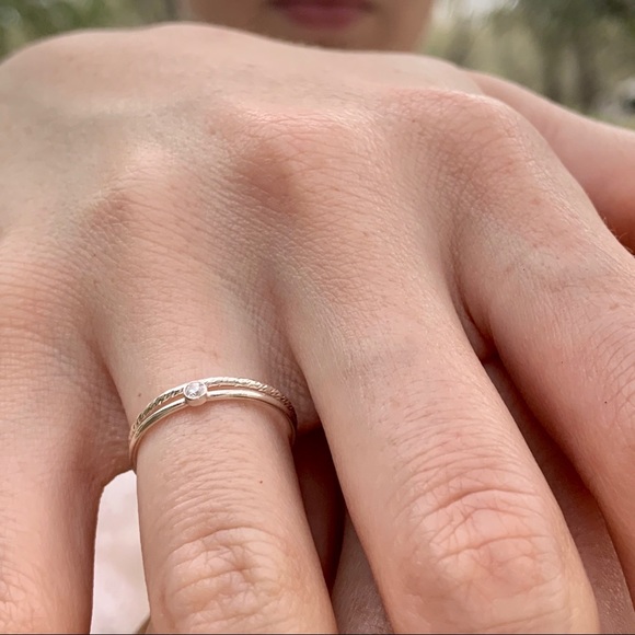 Sterling Silver Minimalist CZ Stacking Ring - Picture 8 of 8